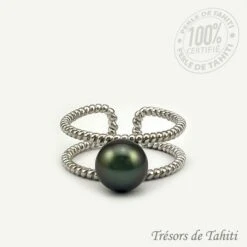 Bague Ajustable Perle De Tahiti Semi Ronde En Argent TT404