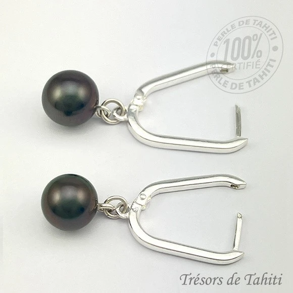 Boucles D'oreilles Perles De Tahiti Semi Rondes Argent TT385 2 Boucles D'oreilles Perles De Tahiti Semi Rondes Argent TT385 – Image 2
