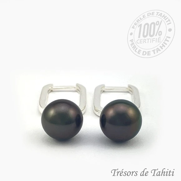 Boucles D'oreilles Perles De Tahiti Semi Rondes Argent TT385 1 Boucles D'oreilles Perles De Tahiti Semi Rondes Argent TT385