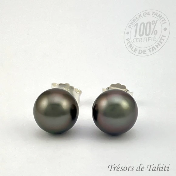 Boucles D'Oreilles Perles De Tahiti Semi Rondes Argent TT386 1 Boucles D'Oreilles Perles De Tahiti Semi Rondes Argent TT386