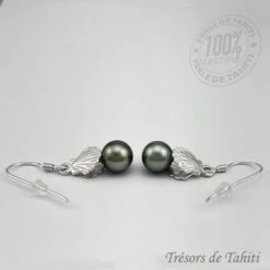 Boucles D'Oreilles Perles De Tahiti Semi Rondes Argent TT408