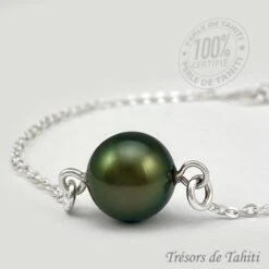 Bracelet Perle De Tahiti Semi Ronde Chaine En Argent TT414