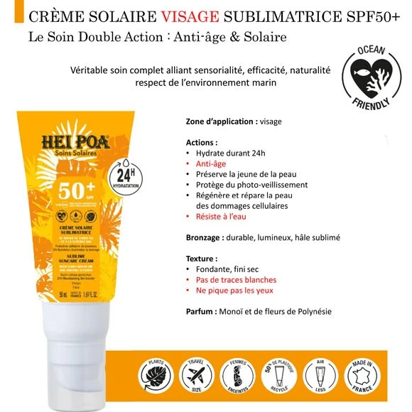 Crème Solaire Sublimatrice Visage 50mL Monoi Hei Poa SPF50+ 3 Crème Solaire Sublimatrice Visage 50mL Monoi Hei Poa SPF50+ – Image 3