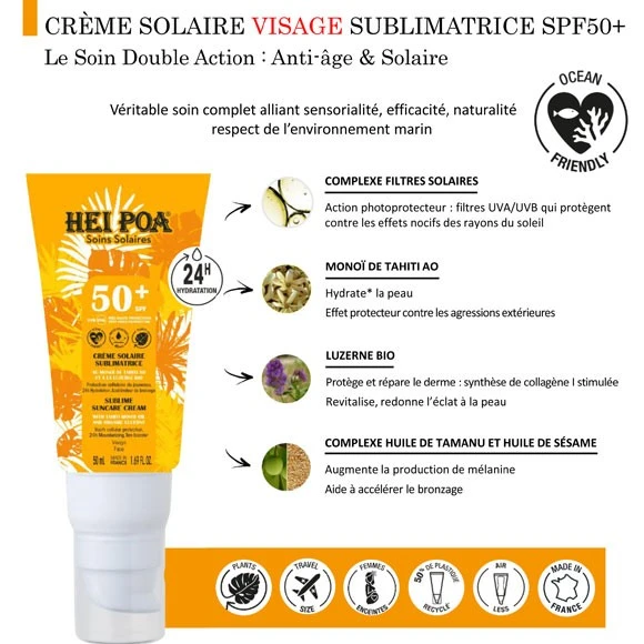 Crème Solaire Sublimatrice Visage 50mL Monoi Hei Poa SPF50+ 4 Crème Solaire Sublimatrice Visage 50mL Monoi Hei Poa SPF50+ – Image 4