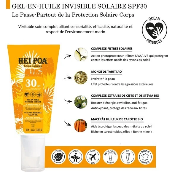 Gel En Huile Solaire Invisible 100mL Monoi Hei Poa SPF30 3 Gel En Huile Solaire Invisible 100mL Monoi Hei Poa SPF30 – Image 3