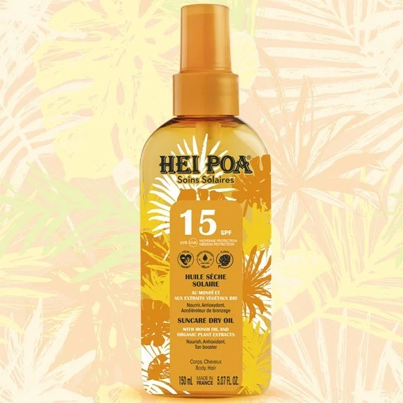 Huile Seche Solaire 150mL Monoi Hei Poa SPF15 1 Huile Seche Solaire 150mL Monoi Hei Poa SPF15