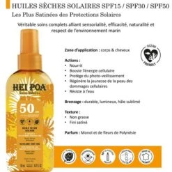 Huile Seche Solaire 150mL Monoi Hei Poa SPF50 -Monoï Boutique huile seche solaire monoi 150ml hei poa spf50 2