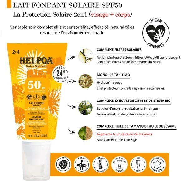 Lait Solaire Fondant Visage Et Corps 150mL Monoi Hei Poa SPF50 3 Lait Solaire Fondant Visage Et Corps 150mL Monoi Hei Poa SPF50 – Image 3