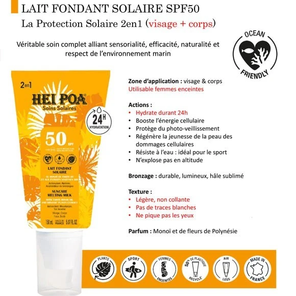Lait Solaire Fondant Visage Et Corps 150mL Monoi Hei Poa SPF50 4 Lait Solaire Fondant Visage Et Corps 150mL Monoi Hei Poa SPF50 – Image 4
