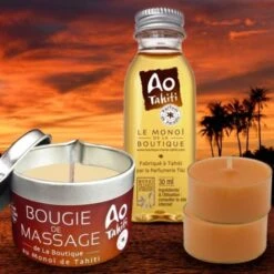 Lot Ao Tahiti 1 Monoi 1 Bougie Massage +2 Mini Bougies Offertes
