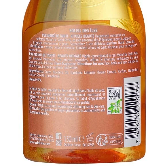 Monoi De Tahiti 99% Soleil Des Iles Parfum Tiare 150ml 4 Monoi De Tahiti 99% Soleil Des Iles Parfum Tiare 150ml – Image 4