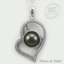Pendentif Coeur De Perle De Tahiti Chaine Argent TT424