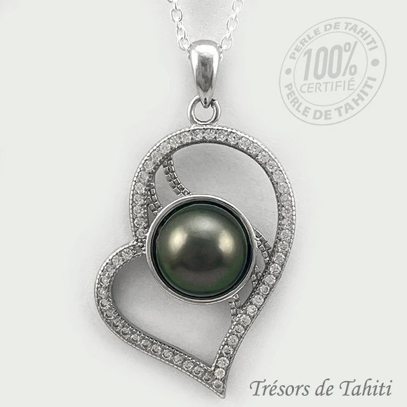 Pendentif Coeur De Perle De Tahiti Chaine Argent TT424 1 Pendentif Coeur De Perle De Tahiti Chaine Argent TT424
