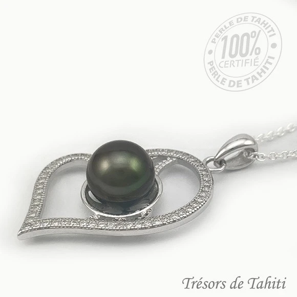 Pendentif Coeur De Perle De Tahiti Chaine Argent TT425 2 Pendentif Coeur De Perle De Tahiti Chaine Argent TT425 – Image 2