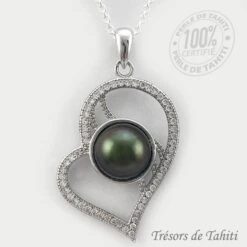 Pendentif Coeur De Perle De Tahiti Chaine Argent TT425