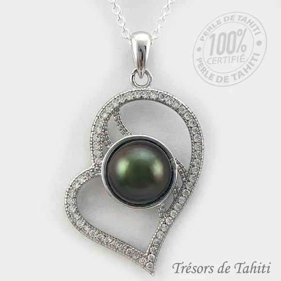 Pendentif Coeur De Perle De Tahiti Chaine Argent TT425 1 Pendentif Coeur De Perle De Tahiti Chaine Argent TT425