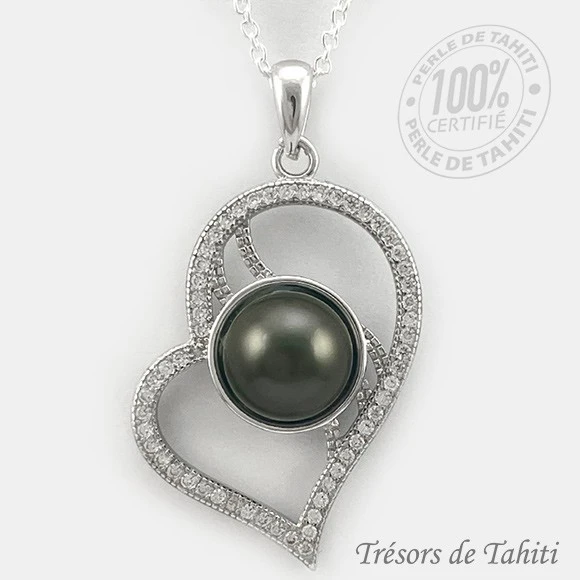 Pendentif Coeur De Perle De Tahiti Chaine Argent TT426 1 Pendentif Coeur De Perle De Tahiti Chaine Argent TT426