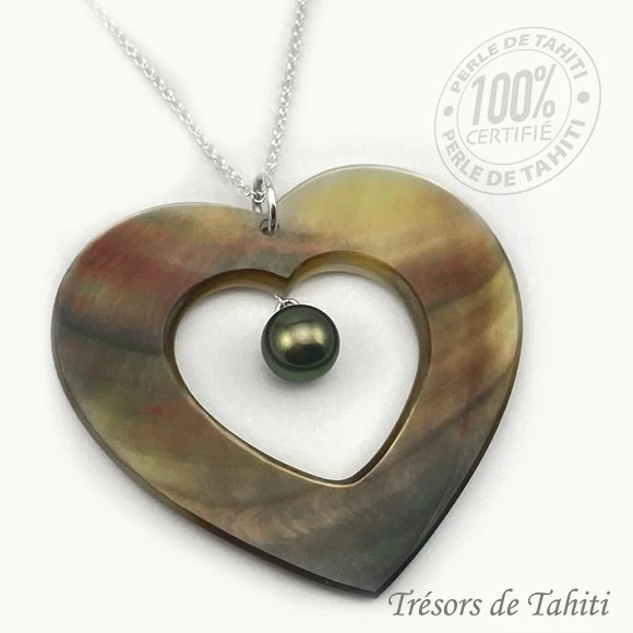 Pendentif Grand Coeur De Perle De Tahiti Chaine Argent TT420 2 Pendentif Grand Coeur De Perle De Tahiti Chaine Argent TT420 – Image 2