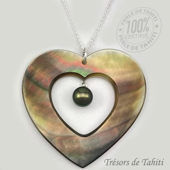 Pendentif Grand Coeur De Perle De Tahiti Chaine Argent TT420 1 Pendentif Grand Coeur De Perle De Tahiti Chaine Argent TT420