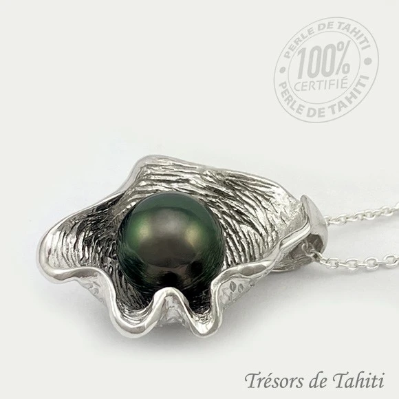 Pendentif Perle De Tahiti Coquillage Chaine Argent TT383 2 Pendentif Perle De Tahiti Coquillage Chaine Argent TT383 – Image 2