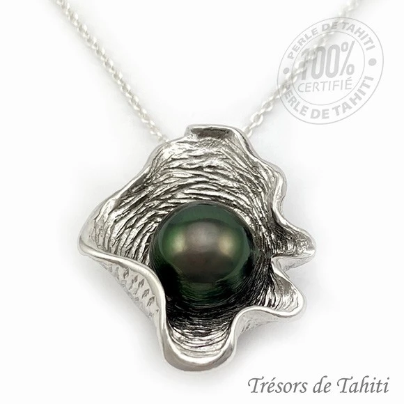 Pendentif Perle De Tahiti Coquillage Chaine Argent TT383 1 Pendentif Perle De Tahiti Coquillage Chaine Argent TT383