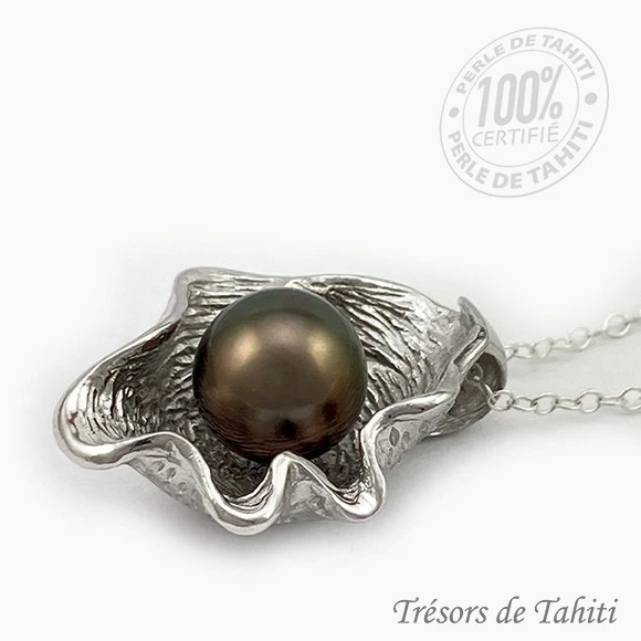 Pendentif Perle De Tahiti Coquillage Chaine Argent TT393 1 Pendentif Perle De Tahiti Coquillage Chaine Argent TT393