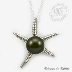 Pendentif Perle De Tahiti Etoile De Mer Chaine Argent TT396