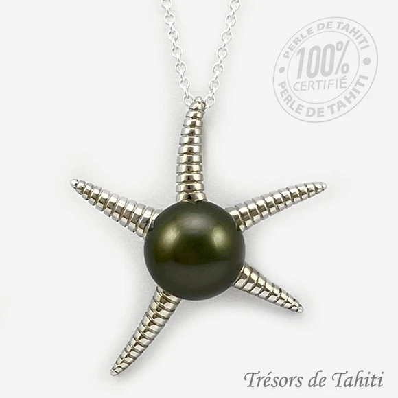 Pendentif Perle De Tahiti Etoile De Mer Chaine Argent TT396 1 Pendentif Perle De Tahiti Etoile De Mer Chaine Argent TT396