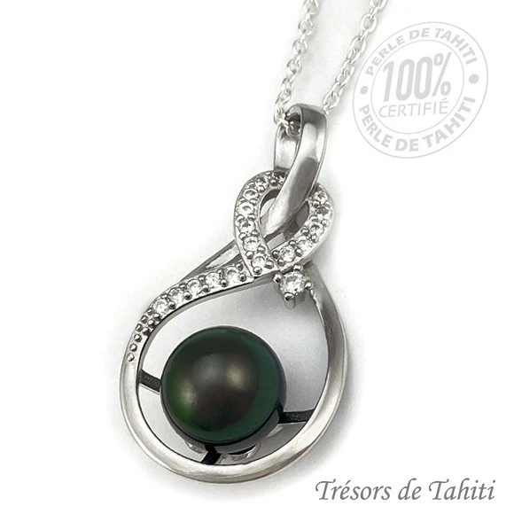 Pendentif Perle De Tahiti Semi Ronde Chaine Argent TT380 1 Pendentif Perle De Tahiti Semi Ronde Chaine Argent TT380
