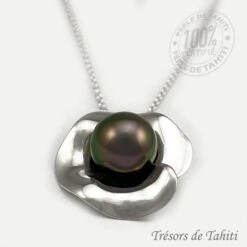 Pendentif Perle De Tahiti Fleur Chaine Argent TT381