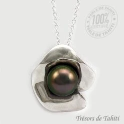 Pendentif Perle De Tahiti Fleur Chaine Argent TT381 -Monoï Boutique pendentif perle de tahiti semi ronde chaine argent tt381 3