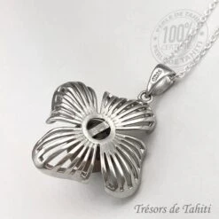 Pendentif Perle De Tahiti Fleur Chaine Argent TT382 -Monoï Boutique pendentif perle de tahiti semi ronde chaine argent tt382 2