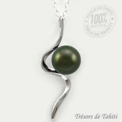 Pendentif Perle De Tahiti Semi Ronde Chaine Argent TT398