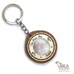 Porte Cles Bois Varua Pacific Nacre Fleur Tiare Tahiti Pc7